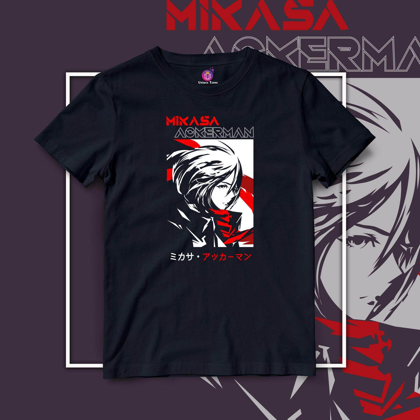 Mikasa Anime Graphics Attack On Titan Half Sleeve Round Neck Unisex Cotton Tshirt