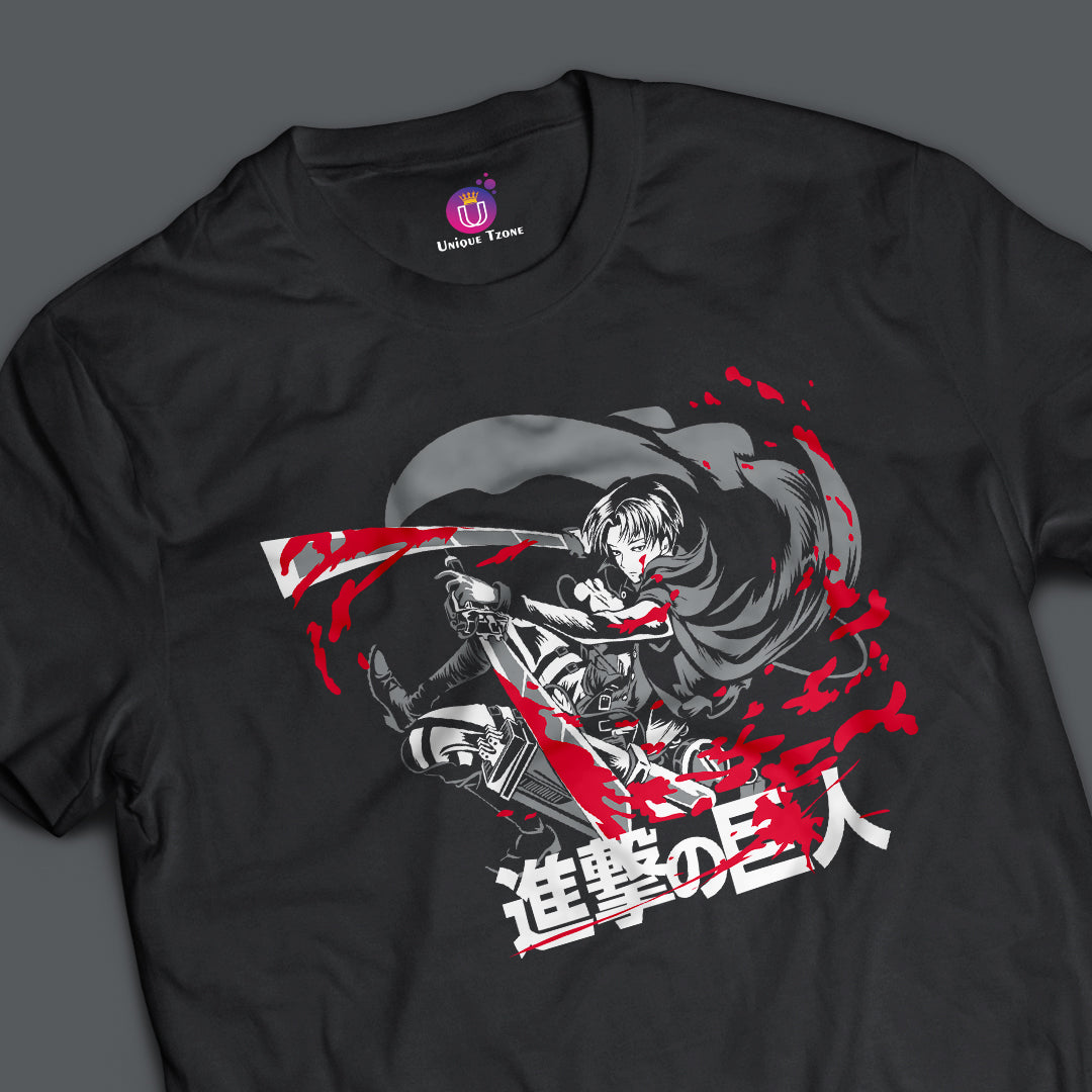Levi Ackerman With Sword Attack On Titan Half Sleeve Unisex Anime Tshirt