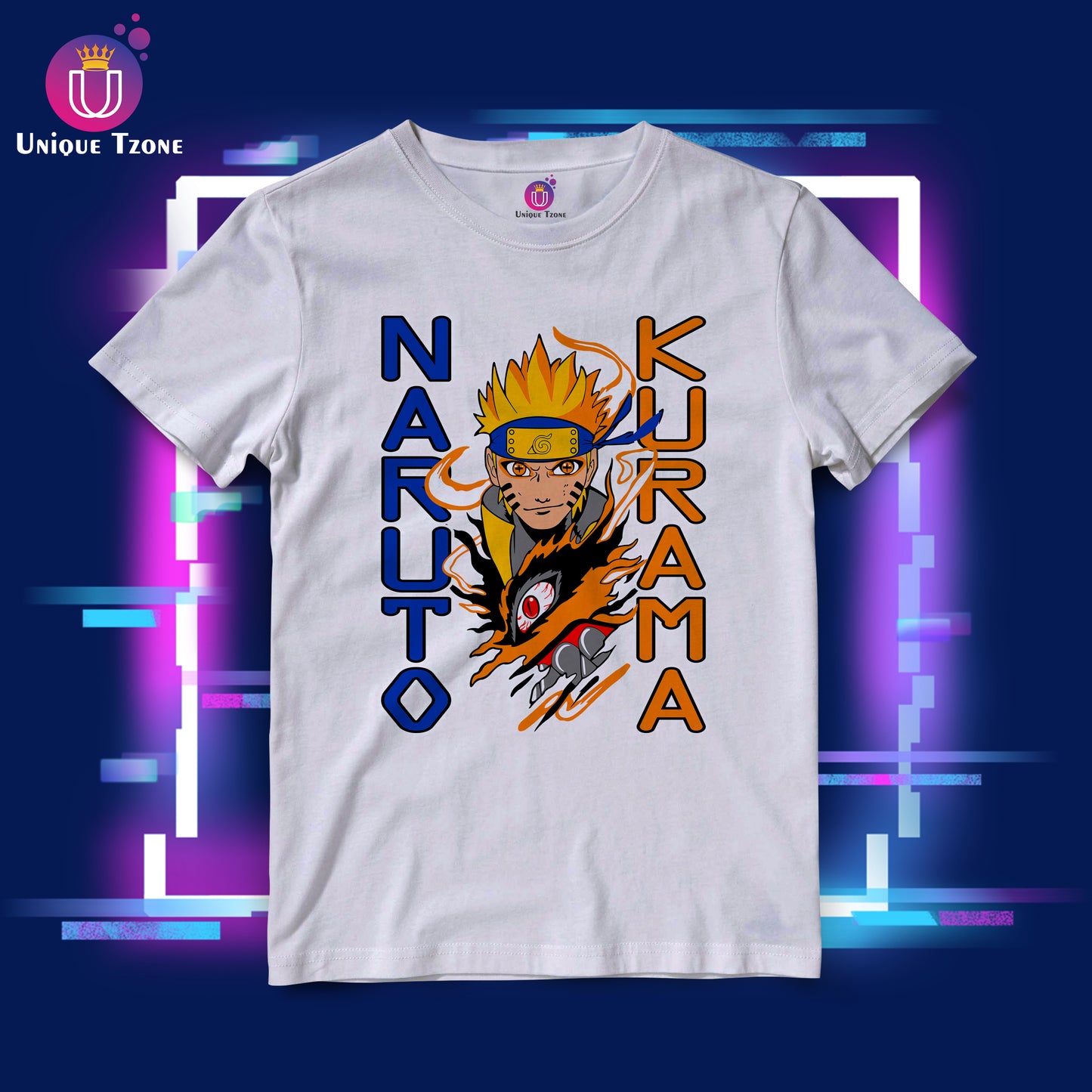 Naruto Kurama Anime Graphics Round Neck Half Sleeve Unisex Cotton Tshirt