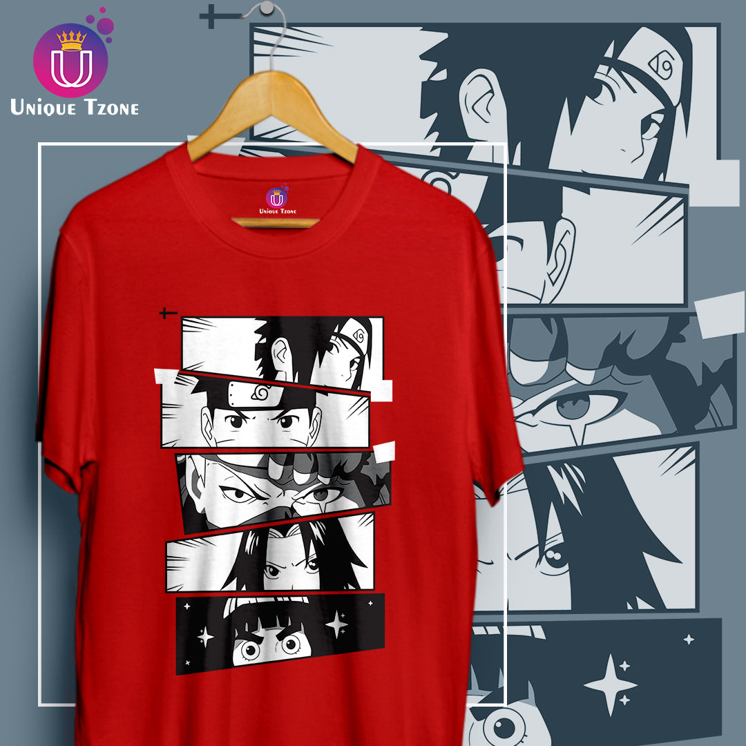Akatsuki Naruto Anime Graphics Half Sleeve Round Neck Unisex Cotton Tshirt