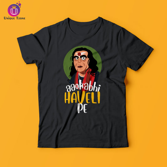 Aao Kabhi Haveli Pe Hindi Typography Round Neck Half Sleeve Cotton Tshirt