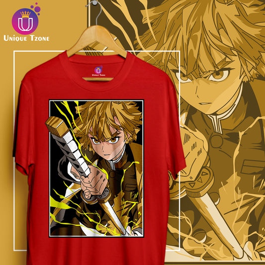 Zenitsu Agatsuma Demon Slayer Round Neck Half Sleeve Anime Graphics Tshirt