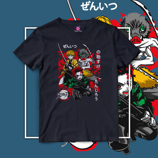 3 Powerful Demon Slayer Kimetsu no Yaiba Anime Graphics Half Sleeve Round Neck Unisex Cotton Tshirt