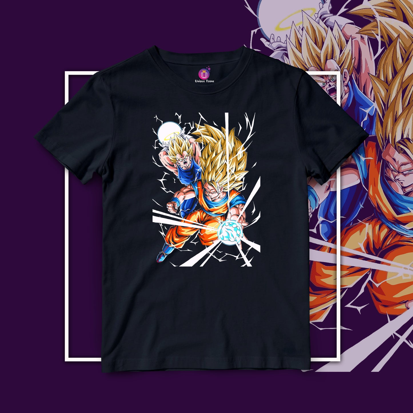 Fight Between Goku And Vegeta Anime Graphics Half Sleeve Round Neck Unisex Tshirt