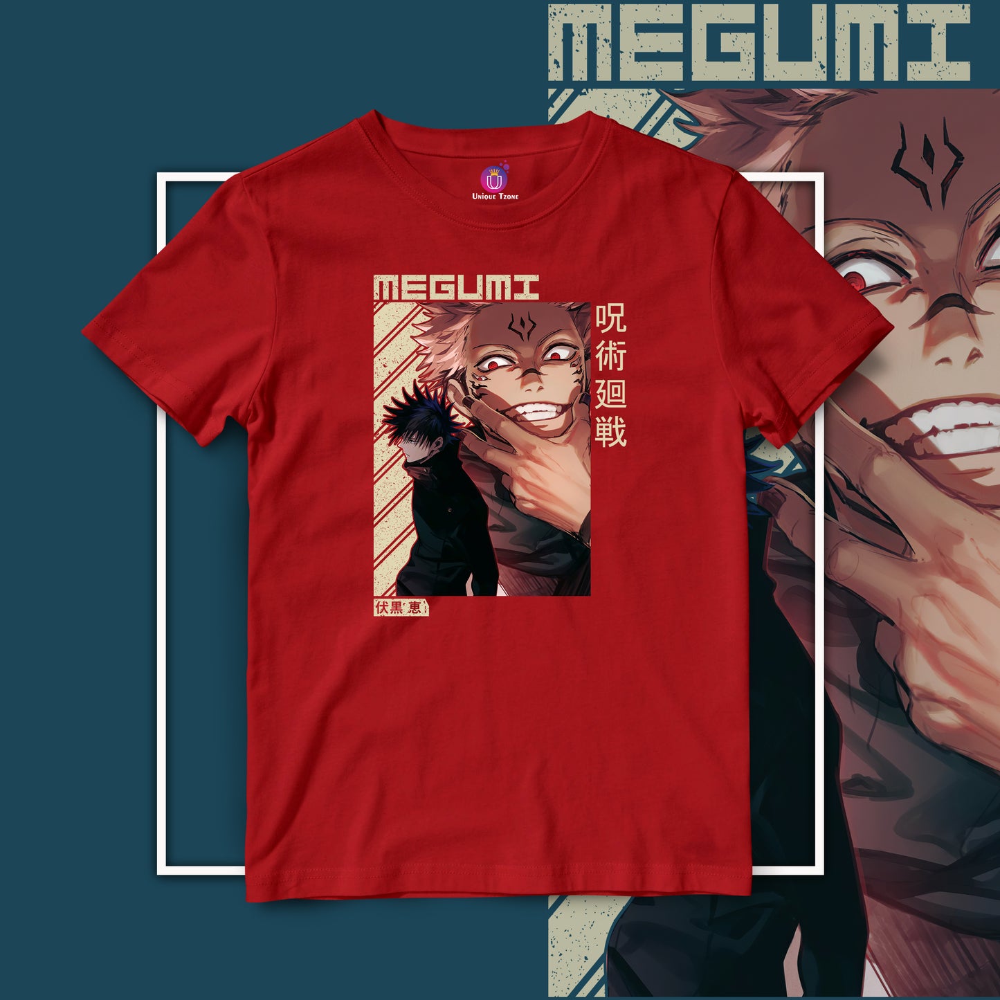 Megumi Jujutsu Kaisen Anime Graphics Half Sleeve Round Neck Cotton Tshirt