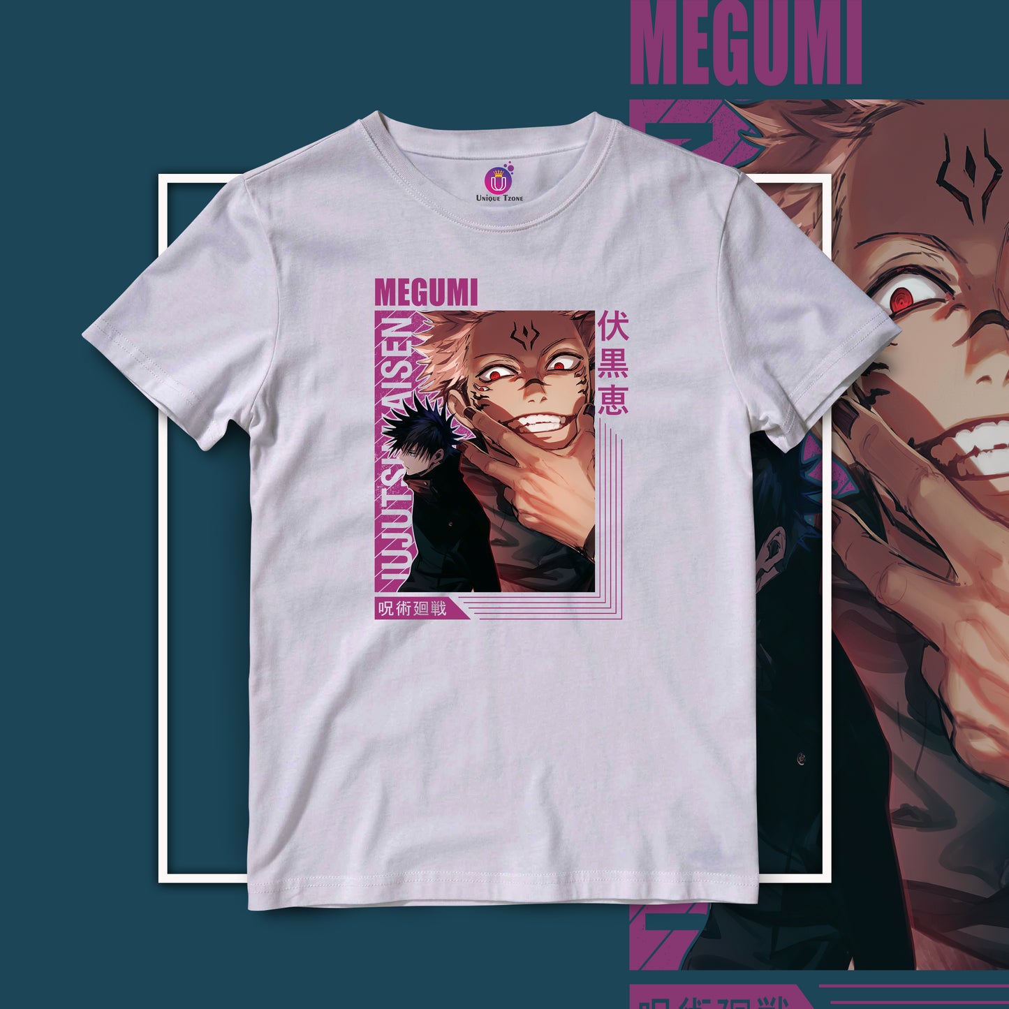 Megumi Jujutsu Kaisen Anime Graphics Half Sleeve Round Neck Cotton Tshirt