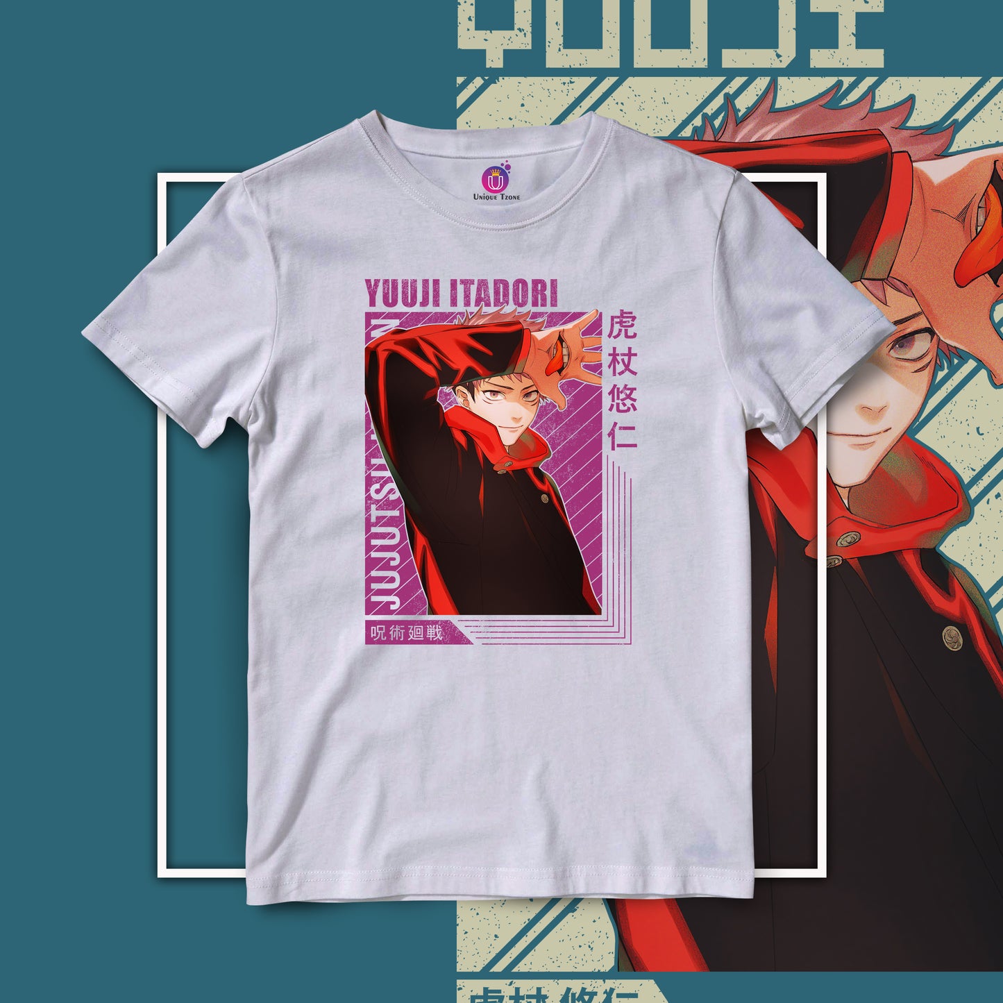 Itadori Yuuji Anime Graphics Half Sleeve Unisex Round Neck Anime Tshirt