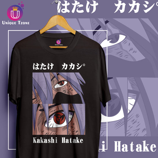 Kakashi Hatake Black Anime Graphics Round Neck Half Sleeve Unisex Tshirt