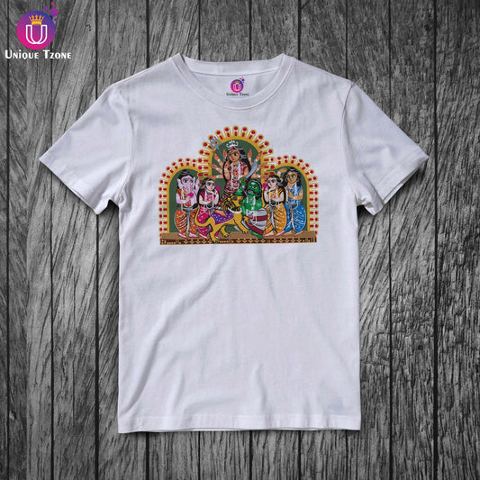 Durga Maa Artwork Without Text Half Sleeve Unisex Round Neck Cotton Tshirt