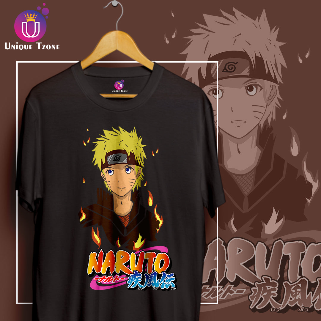 Uzumaki Naruto Anime Graphics Round Neck Half Sleeve Unisex Cotton Tshirt