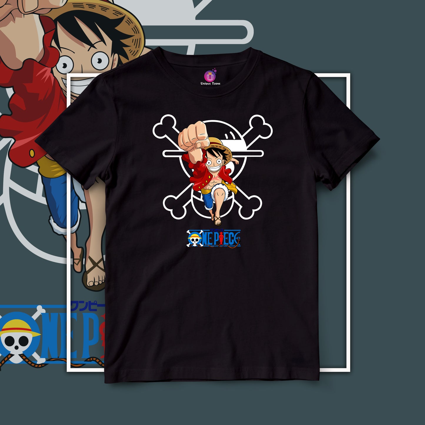 Luffy The Pirate King One Piece Anime Graphics Half Sleeve Round Neck Unisex Anime Tshirt