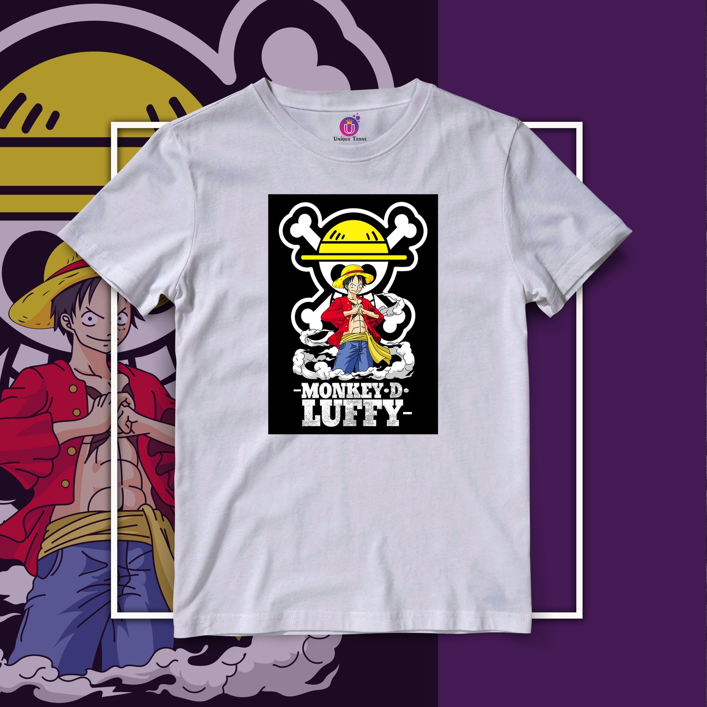 Monkey D Luffy White Half Sleeve Round Neck One Piece Anime Tshirt