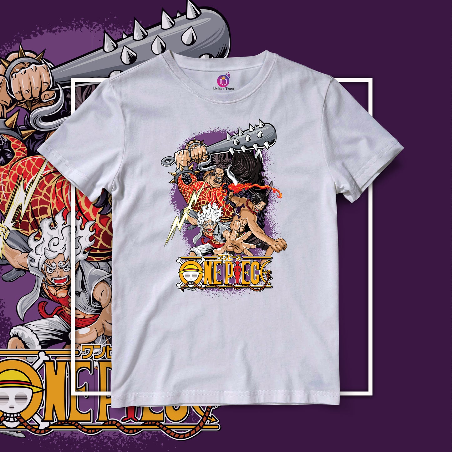 One Piece Battle Anime Graphics Round Neck Half Sleeve Unisex Cotton Tshirt
