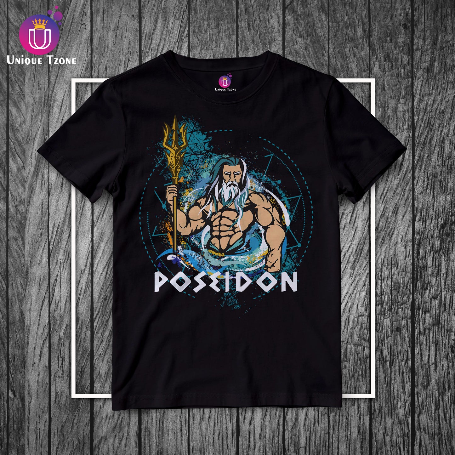 Poseidon The God Of The Sea Unique Graphics Round Neck Half Sleeve Black Unisex Tshirt