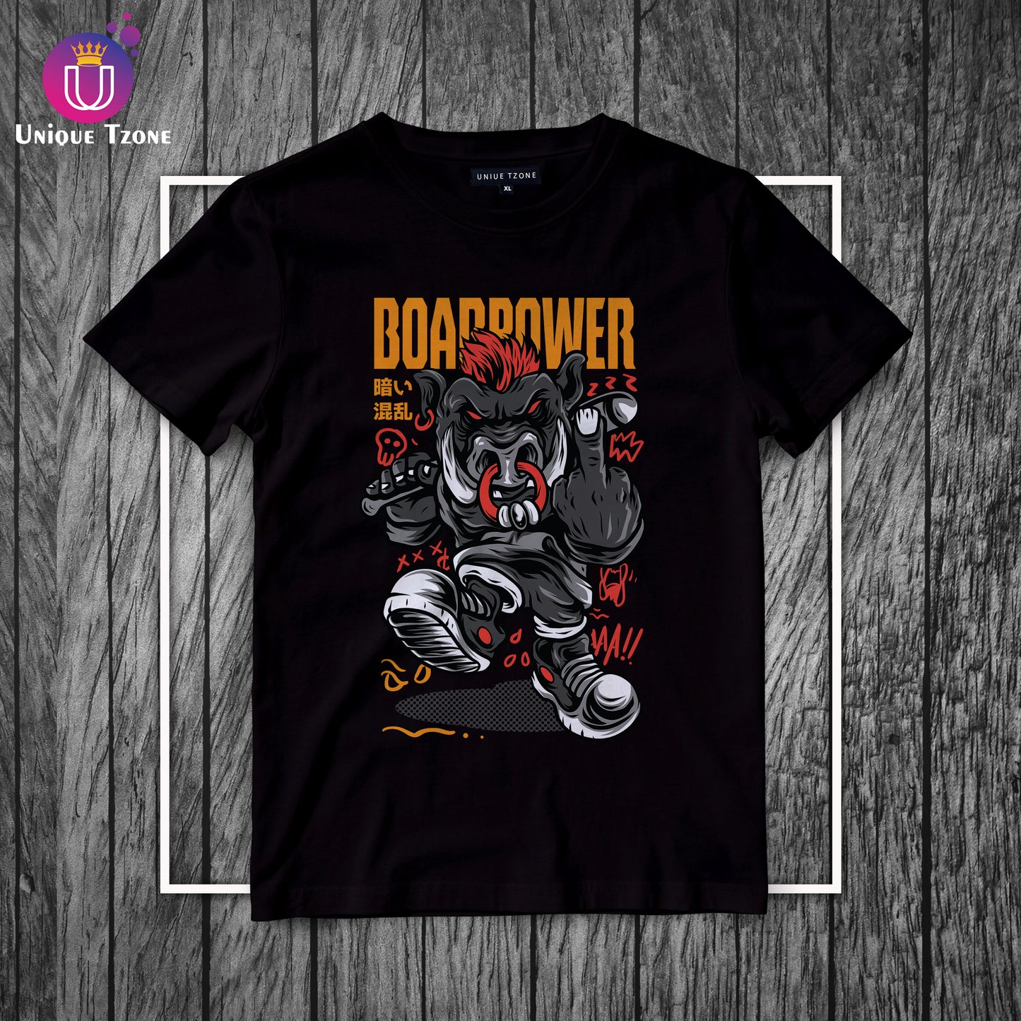 Boar Power Urban Graphics Round Neck Half Sleeve Cotton T-shirt