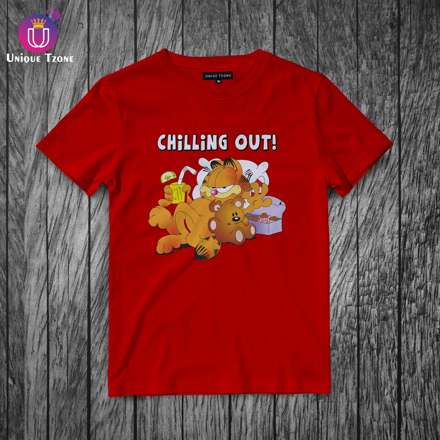 Chilling Out Garfield Round Neck Half Sleeve Cotton T-shirt