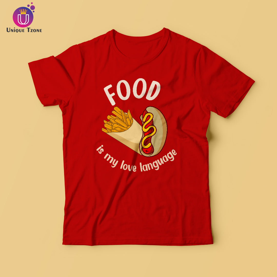 Food Is My Love Language Round Neck Half Sleeve Cotton T-shirt