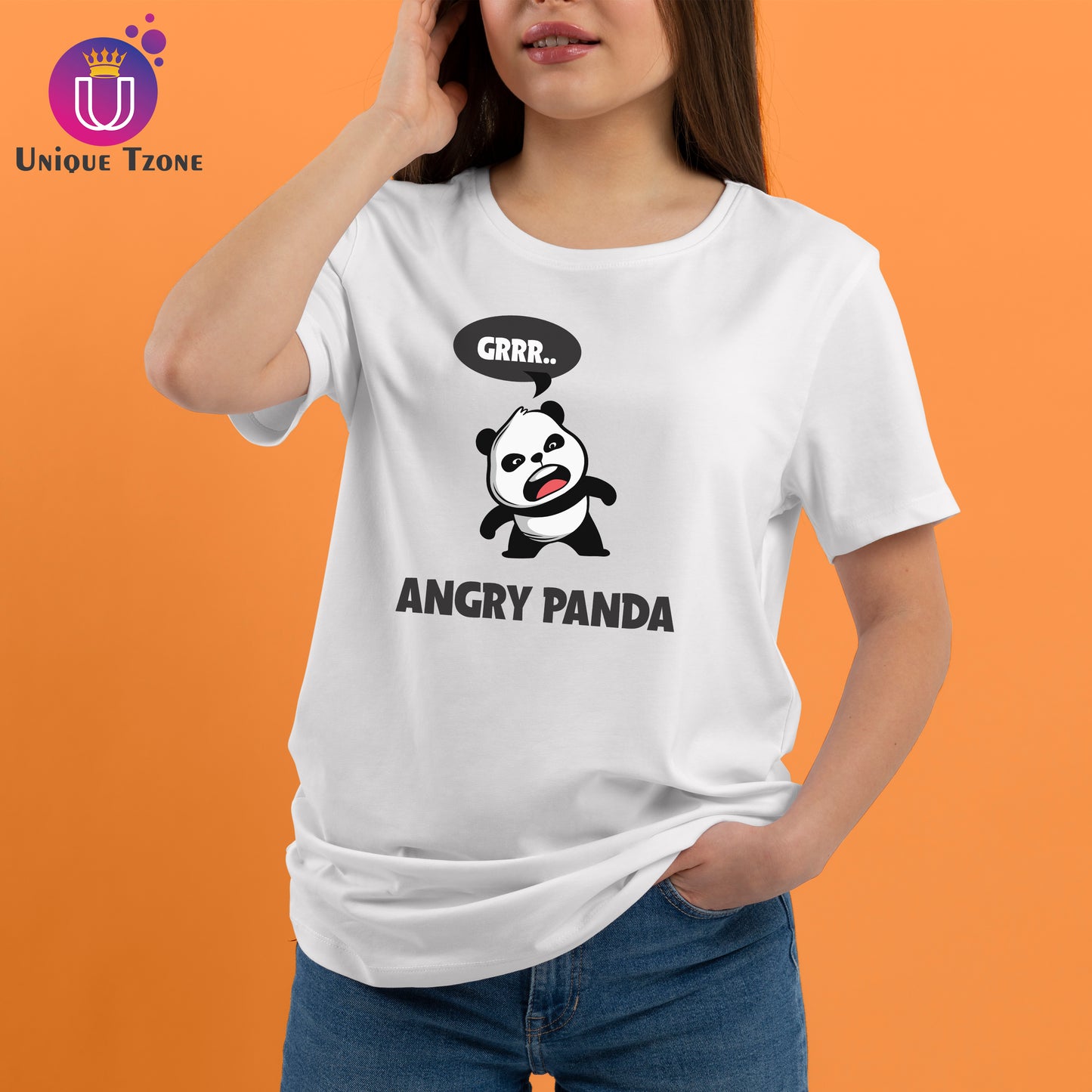 Angry Panda White Cotton Half Sleeve Cotton T-shirt