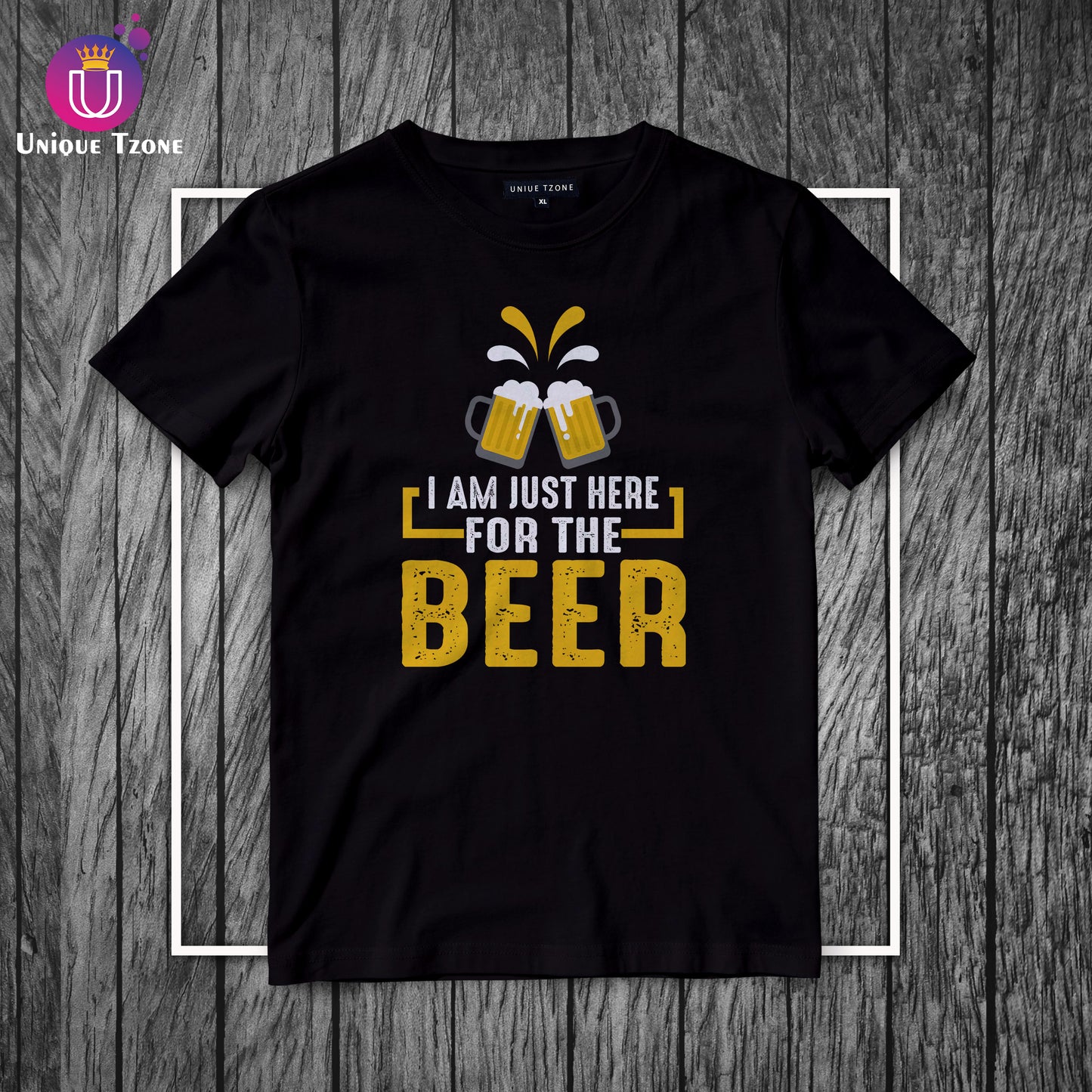 I Am Here For Beer Black Round Neck Half Sleeve Cotton T-shirt