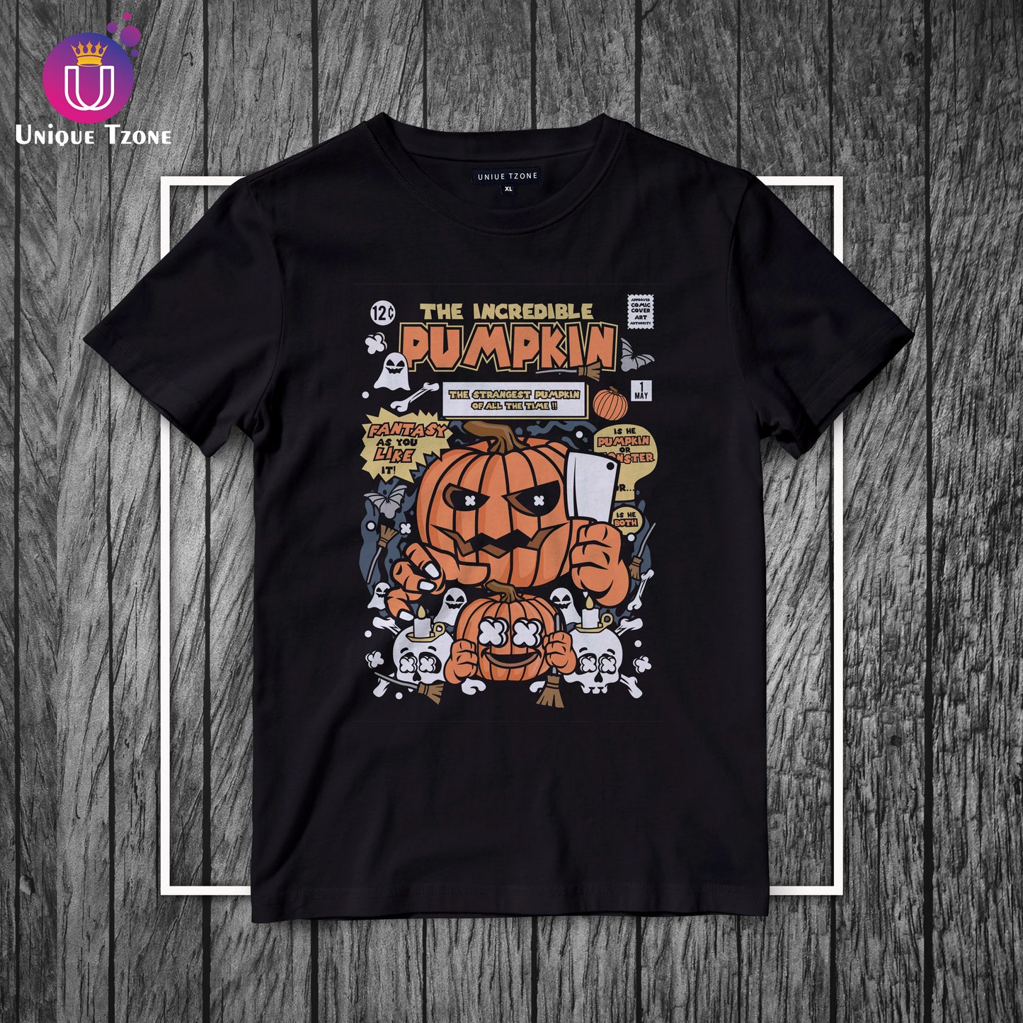 Incredible Pumpkin Black Round Neck Half Sleeve Cotton T-shirt