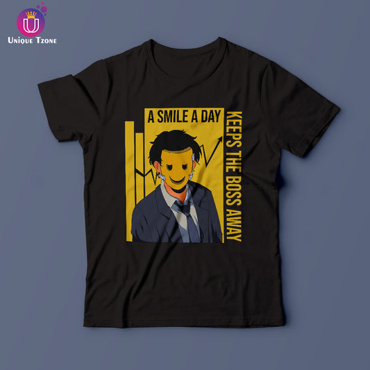 A Smile A Day Men Round Neck Black Cotton T-shirt