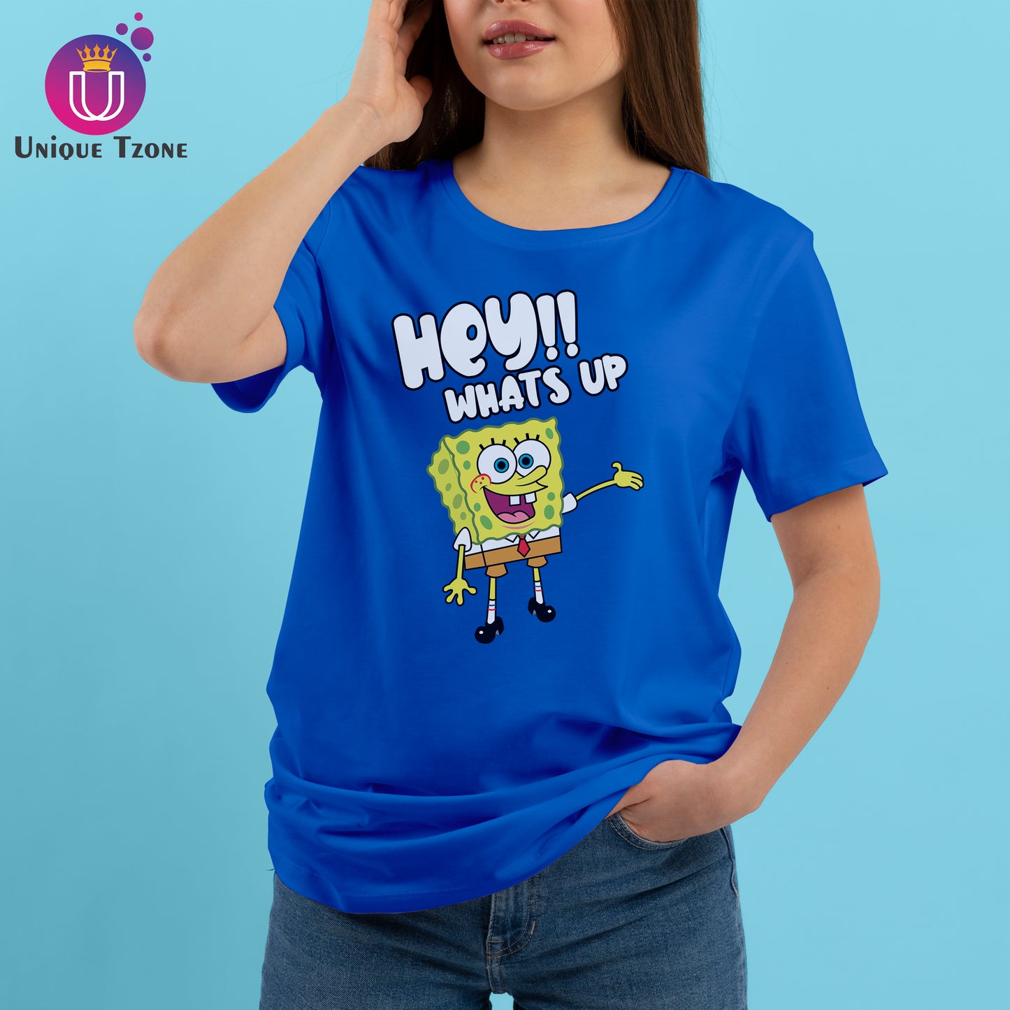 Sponge Bob Round Neck Blue Cotton t-shirt