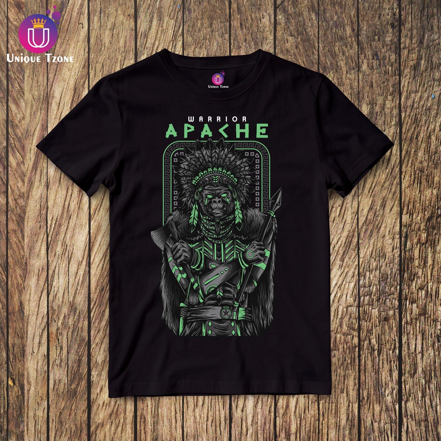 Apache : The Warrior Premium Graphics Half Sleeve Round Neck Unisex Cotton T-shirt