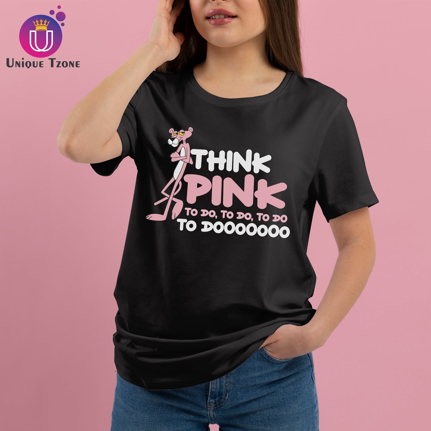 Think Pink Women Round Neck Cotton Half Sleeve T-shirt